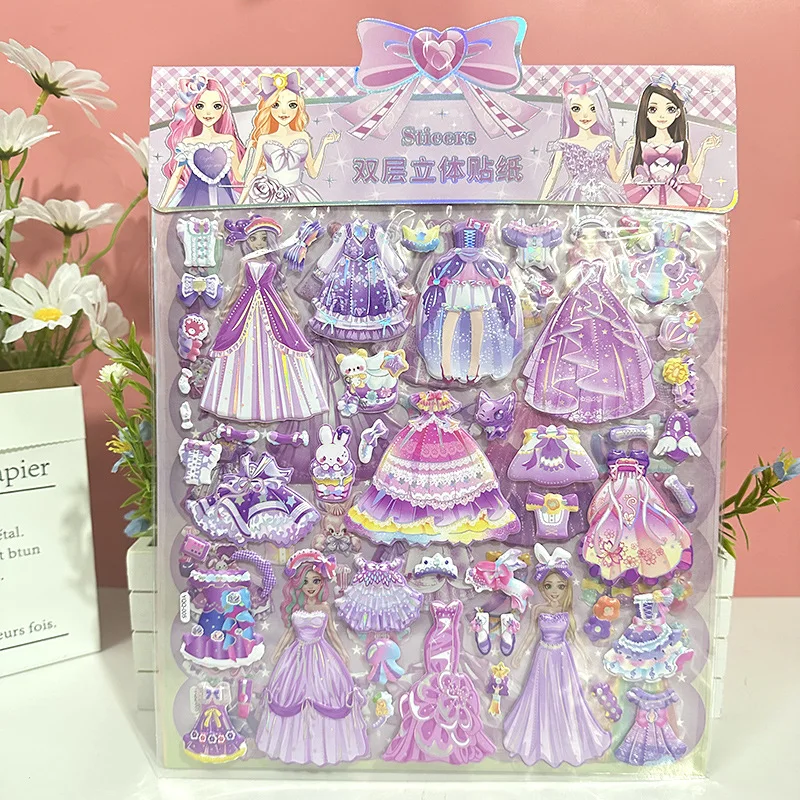 ملصقات فقاعات ثلاثية الأبعاد لملابس الأميرة الكرتونية اللطيفة - ملابس غرفة تركيب سطح المكتب الممتعة DIY لعبة الفتاة مجلة جراب الهاتف ديكور