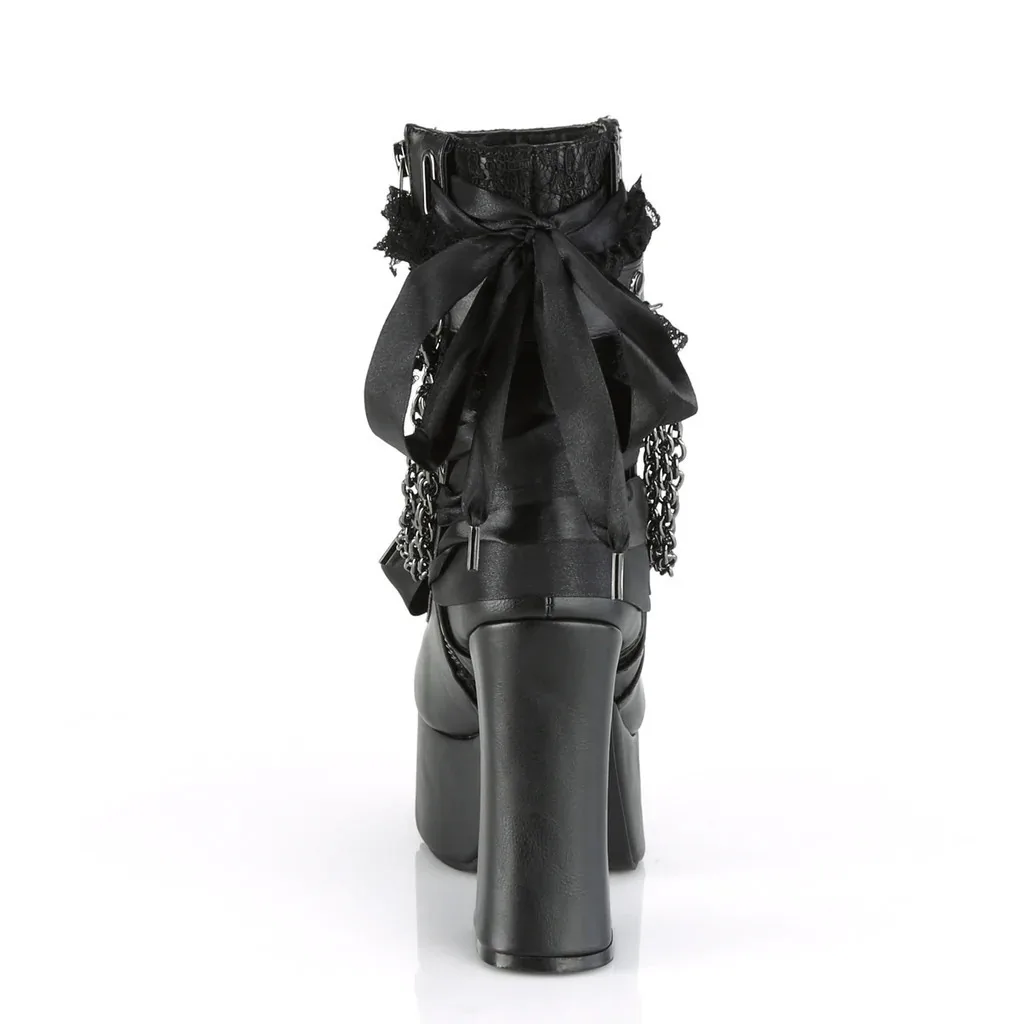 Gothic Ketten-Spitzen-Schleifen-Plateau-Stiefeletten Retro Runde Zehenpartie Quadratischer Absatz Klobige Plateau-Kurzstiefelette Damen Punk Party Schuhe – Detail 10