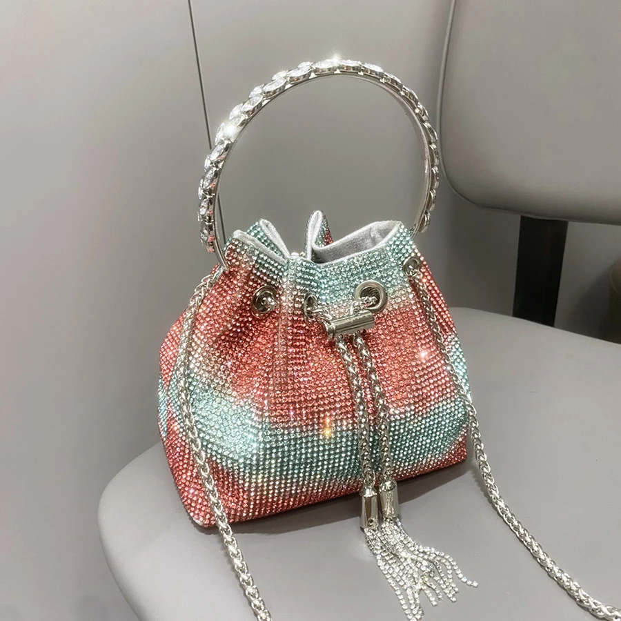 

Роскошный дизайн, женская сумка-ведро с кристаллами, блестящие стразы и бриллиантами, вечерняя сумка, клатч для свадебной вечеринки, кошелек с цепочками, сумки на плечо