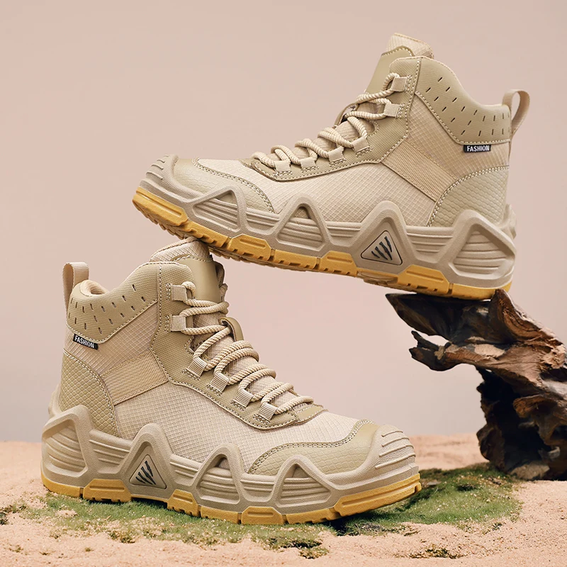 Men Outdoor Hiking Shoes Tactical Boots with Straps for Combat Training Waterproof Straps Breathable Multifunctional Motorcycle