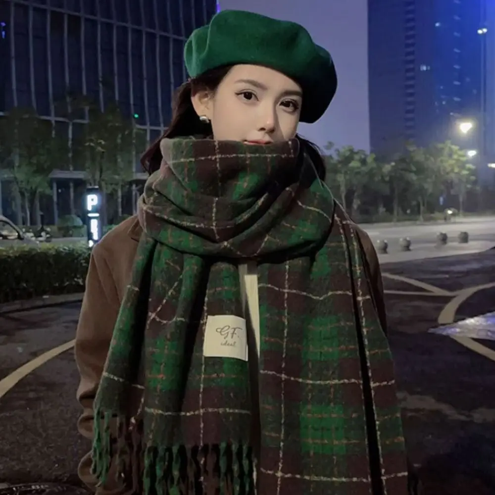 

Simple Thicken Plaid Scarf Cashmere Shawl Wool Scarves Cashmere Scarves Large Korean Style Tassel Shawl Girl