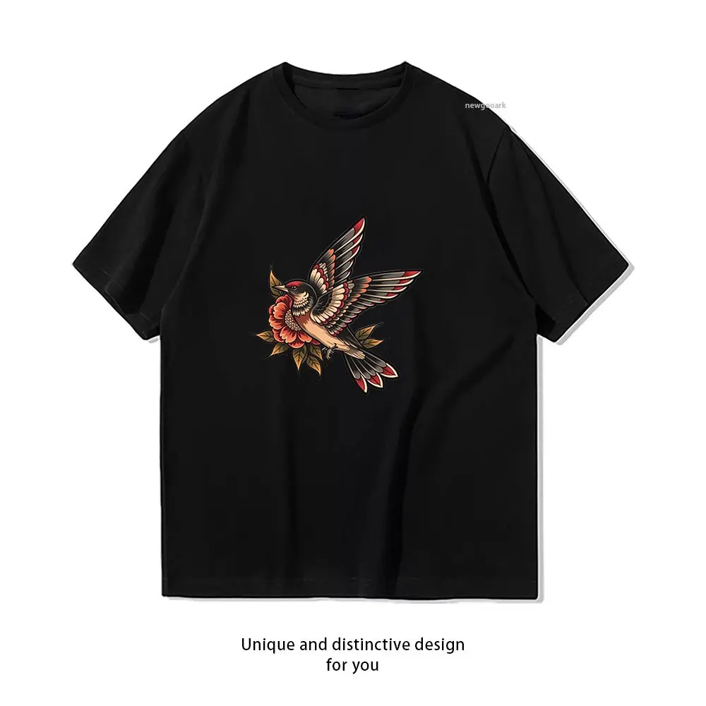 Floral Winged Bird T-Shirt Casual cotton graphic t shirts Creative streetwear Classic O-neck shirt
