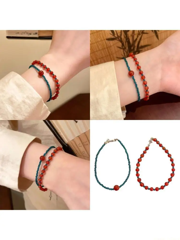 31BF New Chinese Styles Bead Chain Bracelet Vibranting Mixed Materials Designs Accessory for Casual And Wedding Occasions