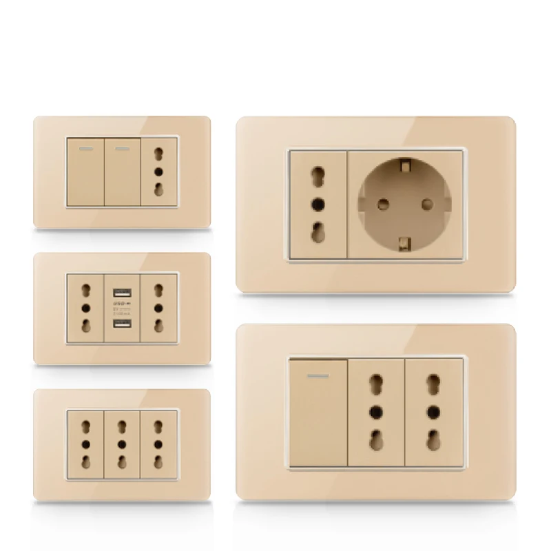 

Стеклянный золотистый итальянский чилийский переключатель Type-C, быстрая зарядка, 20 Вт, пластиковая панель, переключатель света, интеллектуальная двойная настенная вилка USB, вилка европейского стандарта e