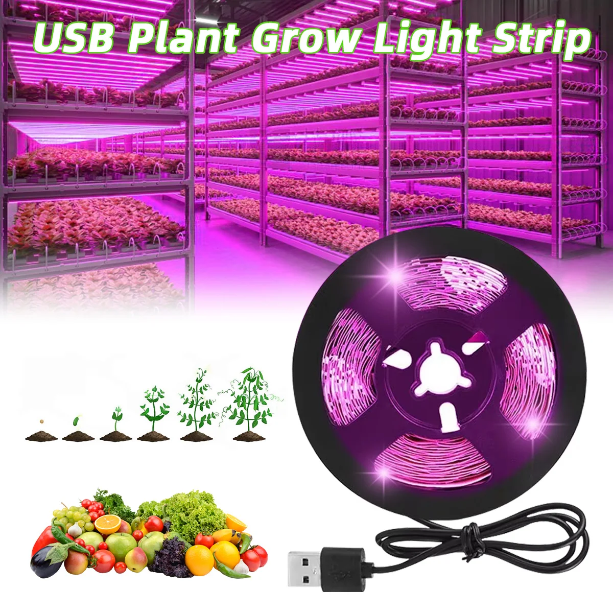 

1M/3M 5v USB Plant Grow Light LED Strip with Full Spectrum Waterproof Design for Greenhouse Flowers Seedlings and Hydroponics