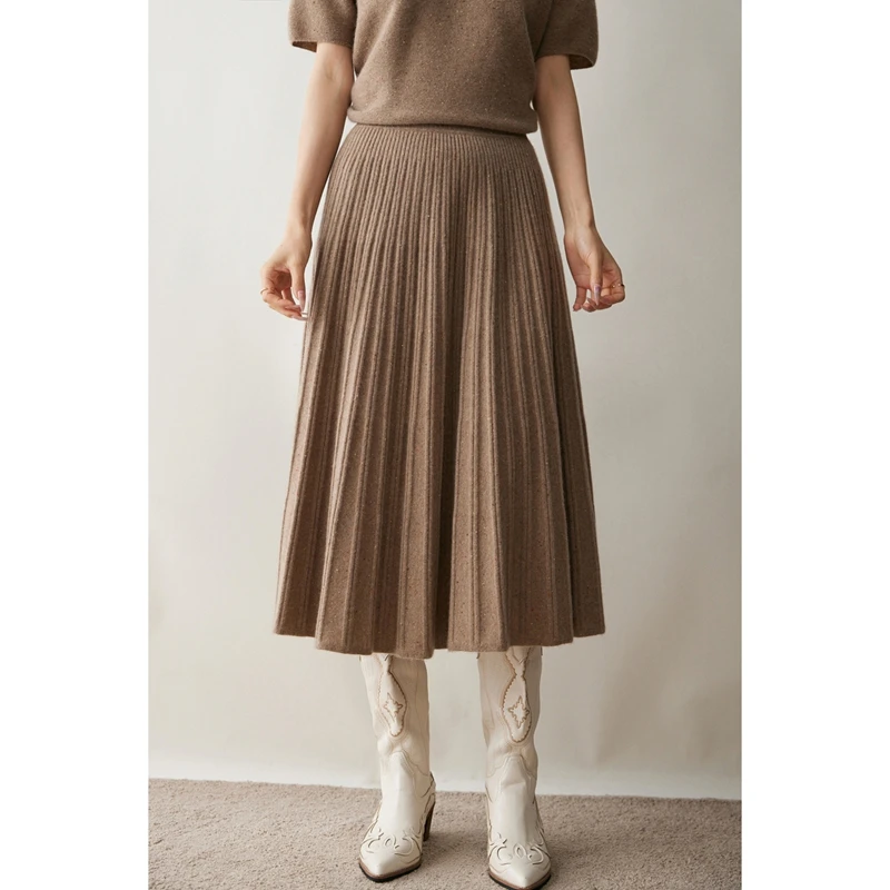 2025 New Grace Women's Cashmere Long Pleated Skirt Autumn Winter Office Lady Cashmere Skirt 100% Cashmere Pupular Dress Skirt