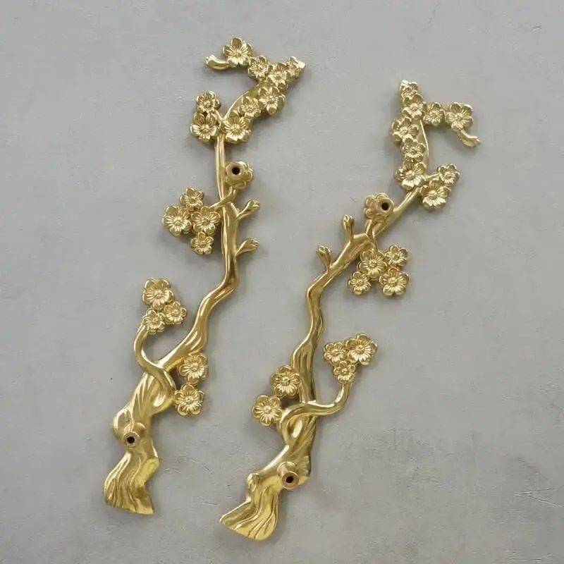 真鍮製梅の花の枝型ロングハンドルワードローブキッチン食器棚キャビネットドア引き出しプル装飾家具ハンドルハードウェア