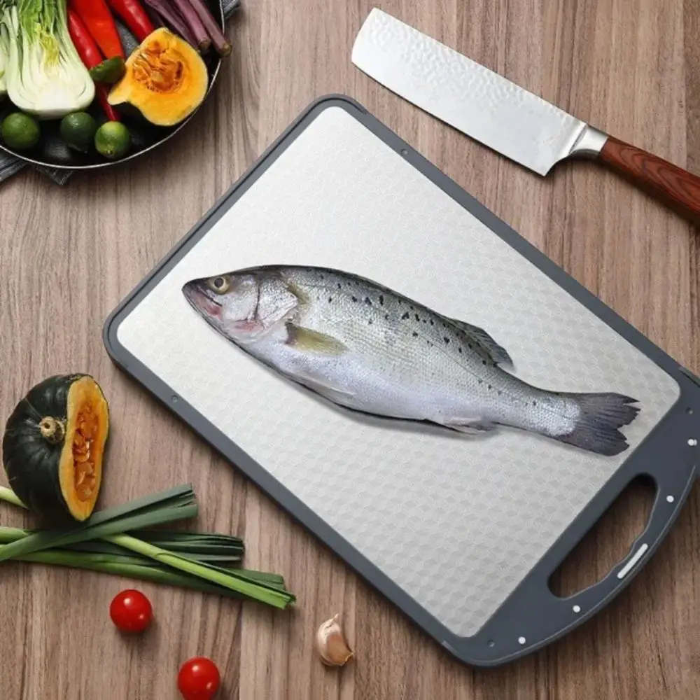

Durable Steel Stainless Steel Cutting Board Portable Design Compact Size Double-Sided Chopping Board Easy to Clean Easy Grip