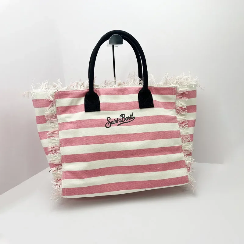 Ladies Tote Bag Striped Handmade Tassel Light Luxury New Ladies Large Capacity Tote Fashion Comfortable Casual Travel Canvas Bag