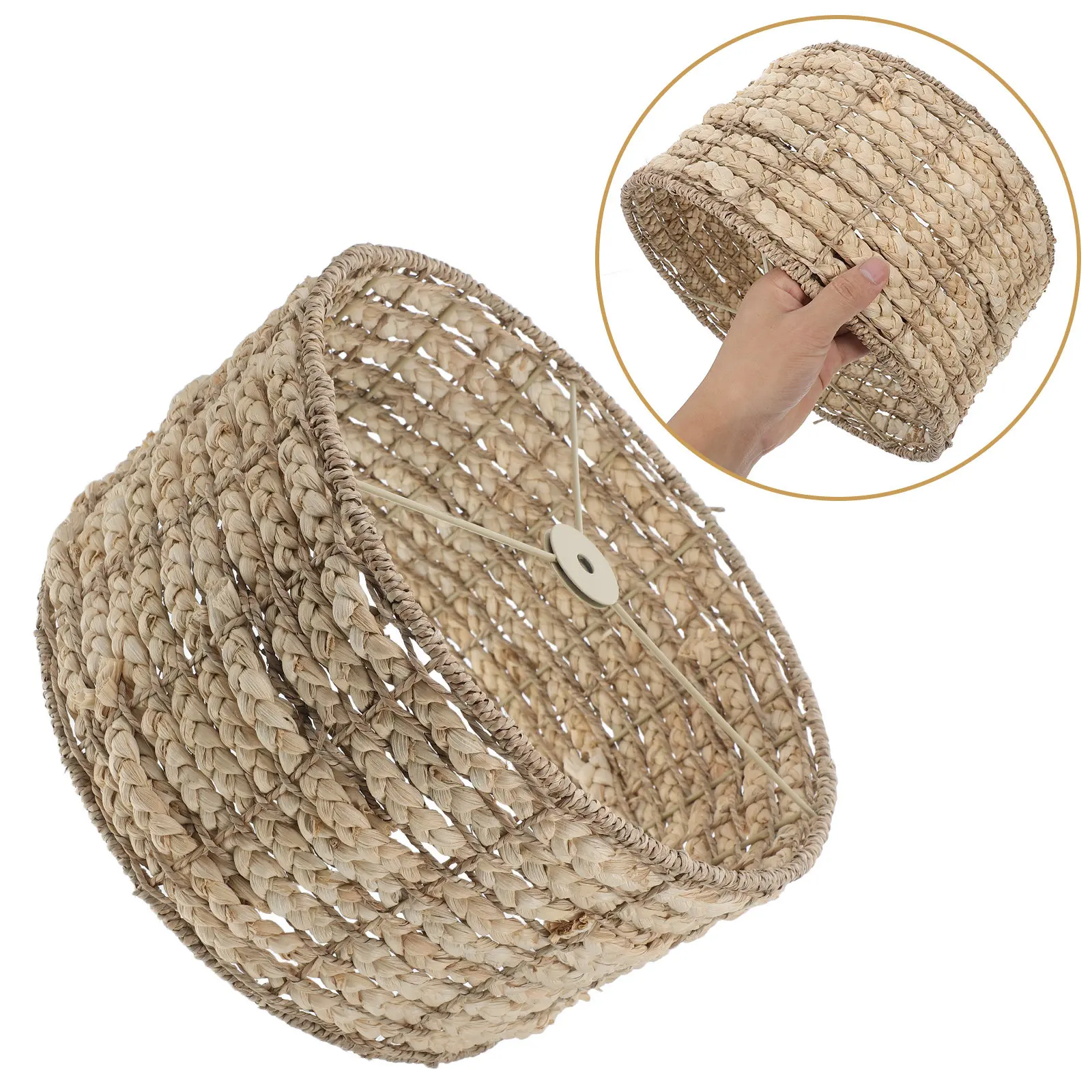 Natural Seagrass Lamp Shade Handmade Woven Hanging Lampshade for Dining Room Bedroom Rustic Ceiling Light Cover