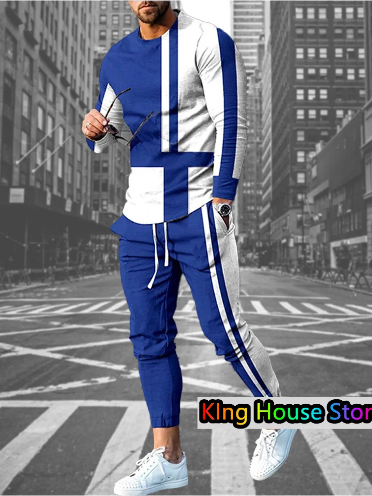 Men's 2 Piece Set Tracksuits 3d Print Long Sleeve Tshirt Trouser Set Sport Casual Male Oversized Men Clothing Track Suit Set