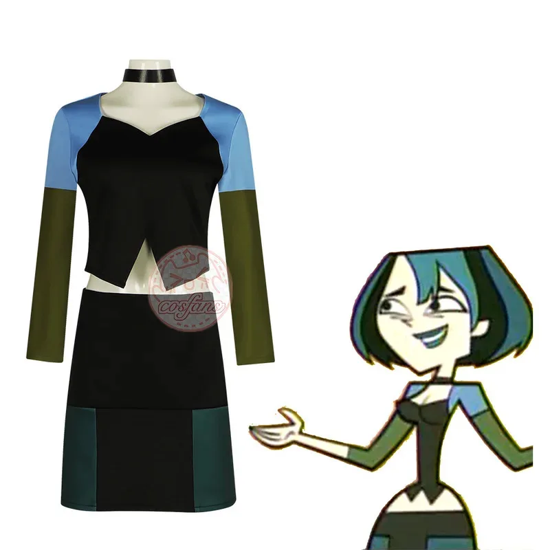 토탈 드라마 아일랜드 그웬 코스프레 의상 크롭 탑과 미니 스커트 풀 세트 카니발 의상 여성용 넥웨어 포함 jk;6