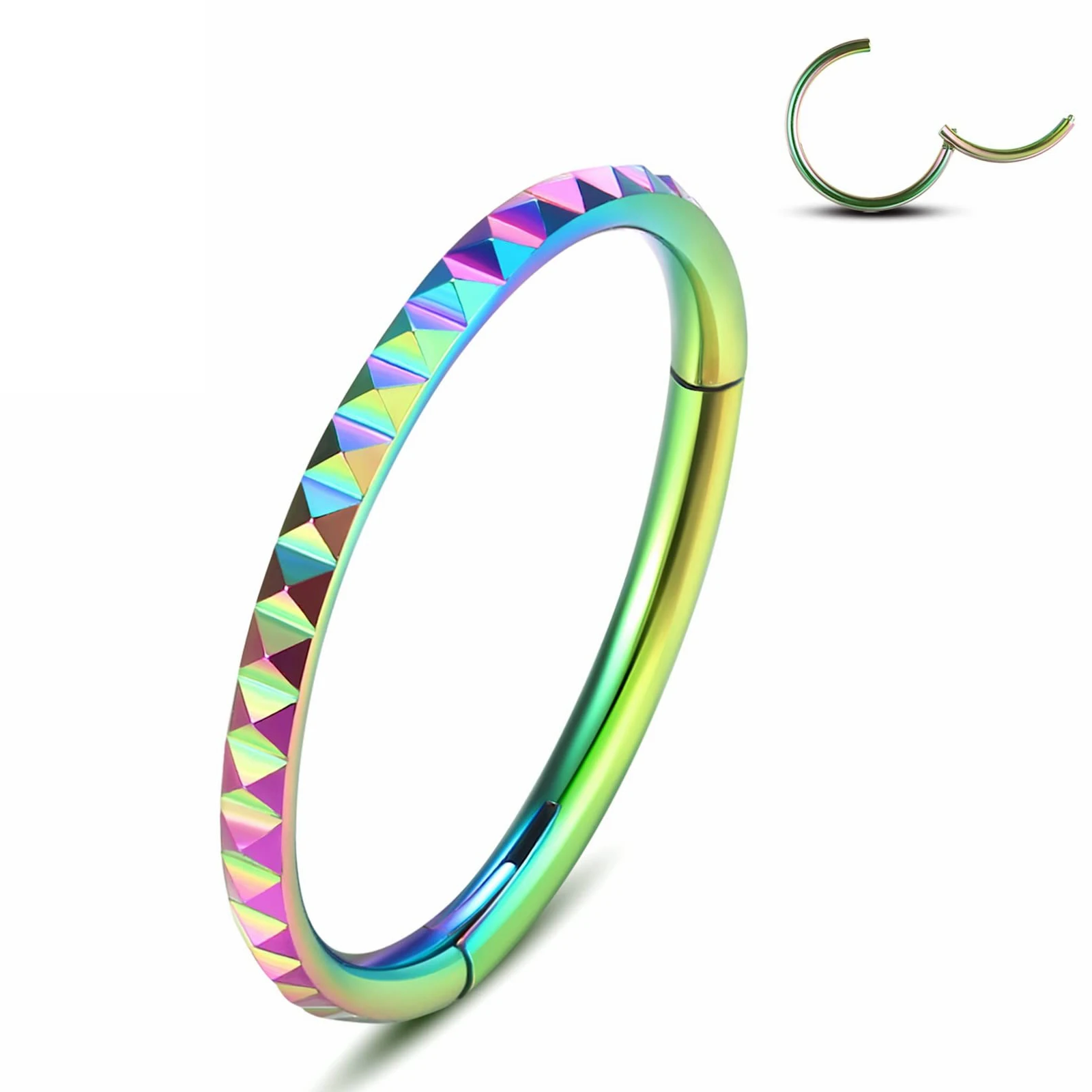 Pyramid Hinged Nose Ring Hoop in Titanium