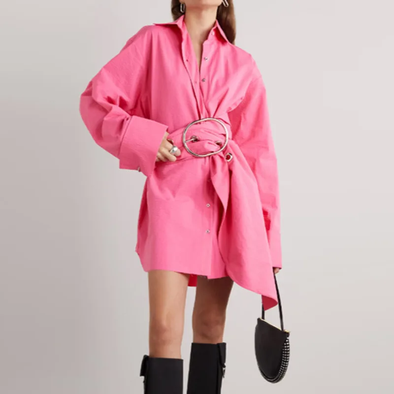 HKSH Spring Autumn New Women's Shirt Solid Color Belt Waist Cinching Versatile Elegant Trendy Blouse Fashion Casual Tops HK15526