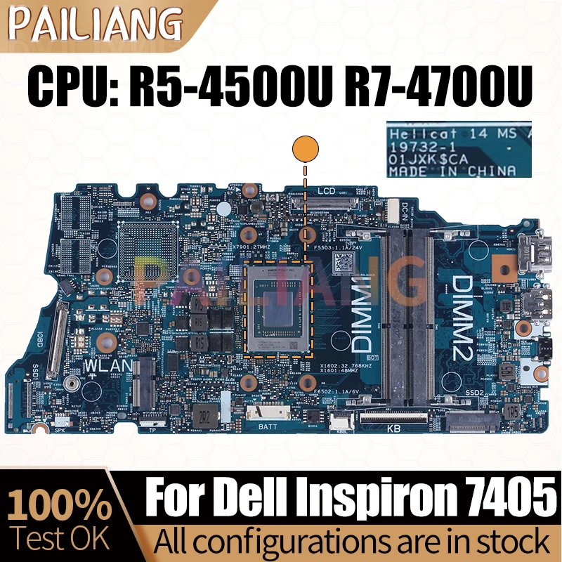 For Dell Inspiron 7405 Notebook Mainboard Laptop 19732-1 R5-4500U R7-4700U 0NNDRC 0626R6  Motherboard Full Tested