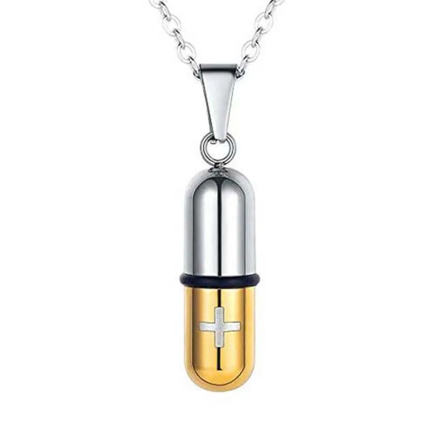 Stainless Steel Pendant Necklace For Women Cylinder Carved Cross Pill Bottle Cremation Urn Ashes Customize Fashion Jewelry
