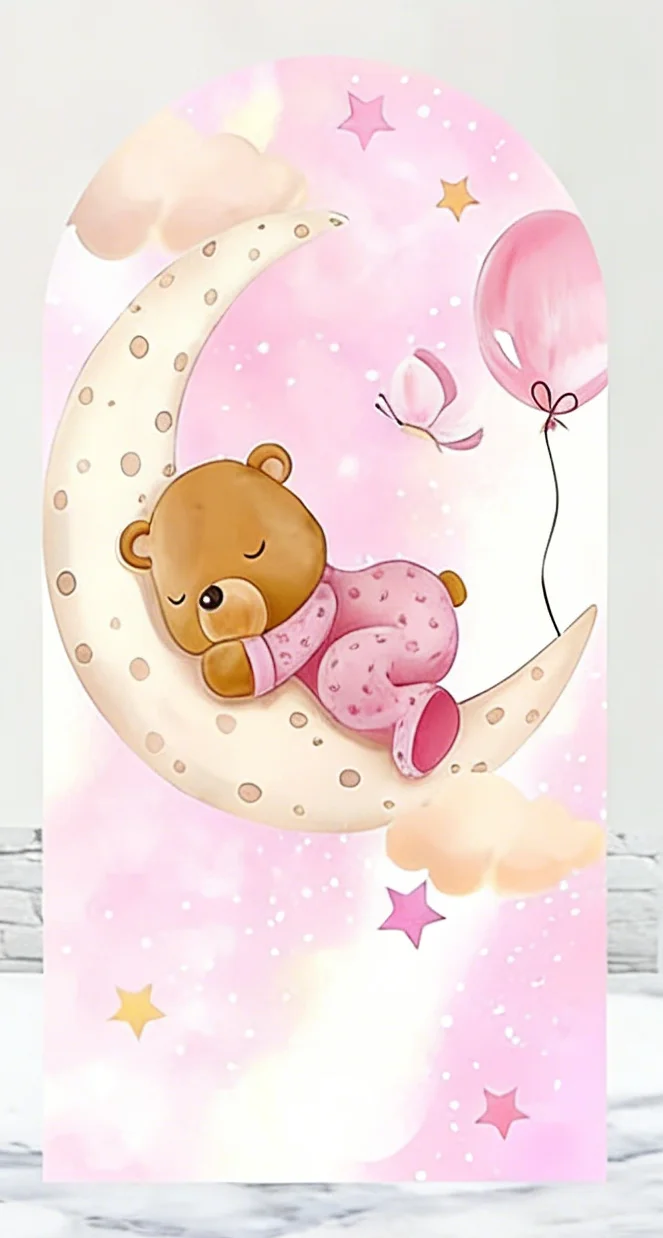 LS Gender Reveal Party Arch Cover Backdrop Photography Boy Girl Moon Bear Pink Blue Decor Background Baby Show Photo