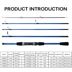 FELENHAI Baitcasting Spinning Travel Carbon 4/5 Section Fishing Rods Casting Weight 5-20g Power Ultralight Lure Trout Mini Pole