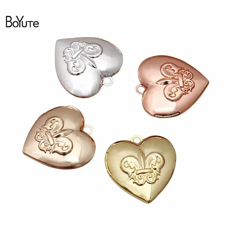 BoYuTe (5 Pieces/Lot) 34*12MM Metal Brass Crown Floating Heart Locket Pendant Can Open Insert Photo Memory Locket