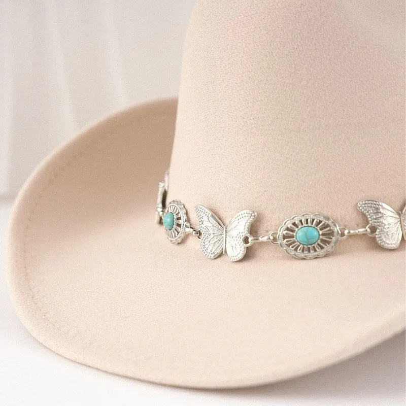 European and American-style retro ethnic metal hollow-out turquoise accessories, cowboy , top , felt hats