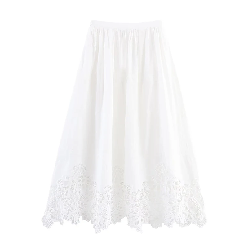 Summer 2025 Women Mid-rise Embroidery A-line Midi White Skirt Casual Holiday faldas mujer