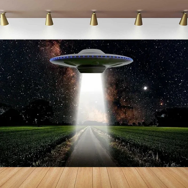 Night Lawn Science Alien Invasion Spacecraft Photography Backdrop UFO Flying Saucer Background Birthday For Boy Baby Shower