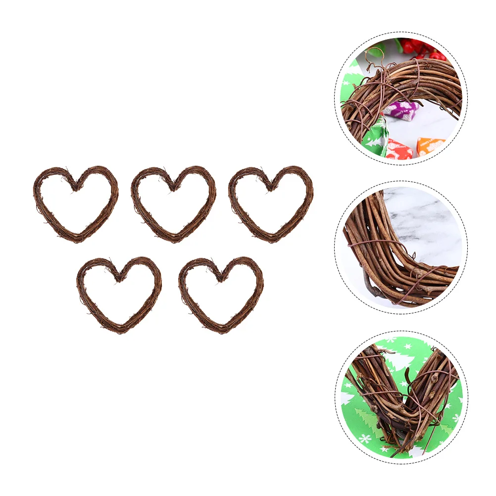 

5Pcs Rattan Heart Wreath Christmas Tree Pendant Decorations Xmas Festival Door Wreath Ornaments Christmas Tree Pendant