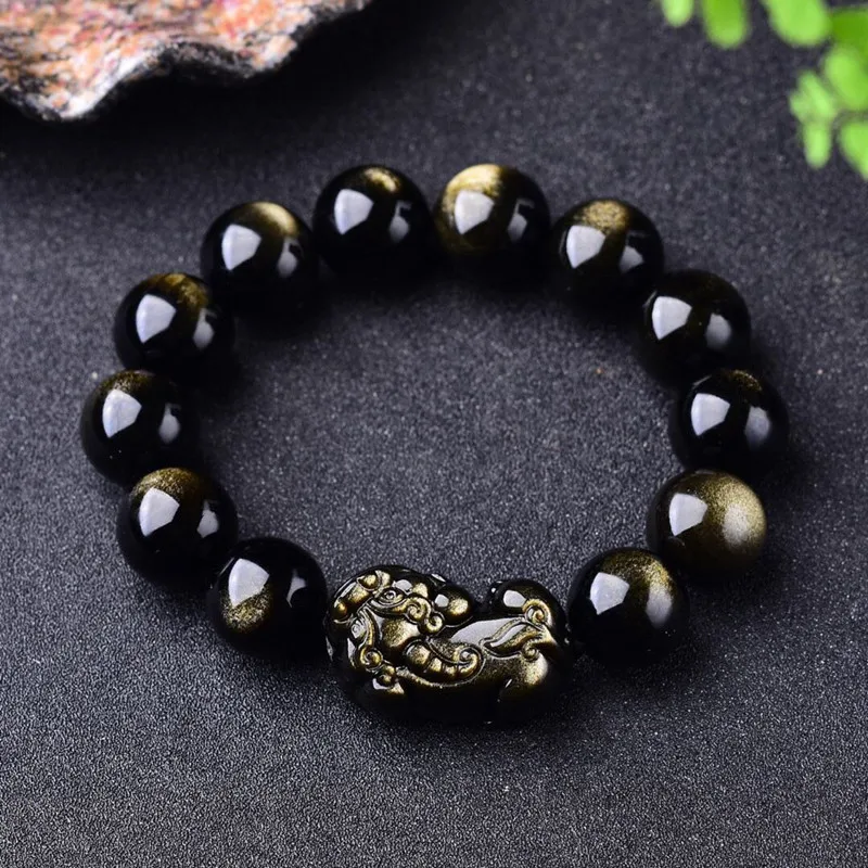 Natural Gold Obsidian Bracelet Men Women Healing Gemstone Fine Jewelry Pulsera Feng Shui  Pixiu Obsidian Wealth Bracelets Bangle