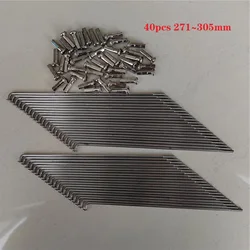 Silver Bike Spokes with Nipples, Stainless Steel, Mountain MTB, Road Bicycle, Folding, High Strength, 271mm-305mm, 14G, 40Pcs