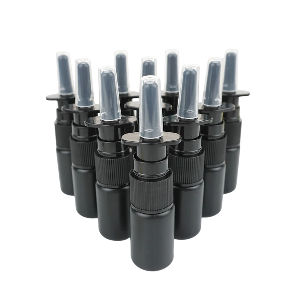 20/50/100pcs Customized 10ml HDPE Black Nasal Spray Bottle with Fine Black Nasal Sprayer Empty White Mist Nose Sprayer Bottle