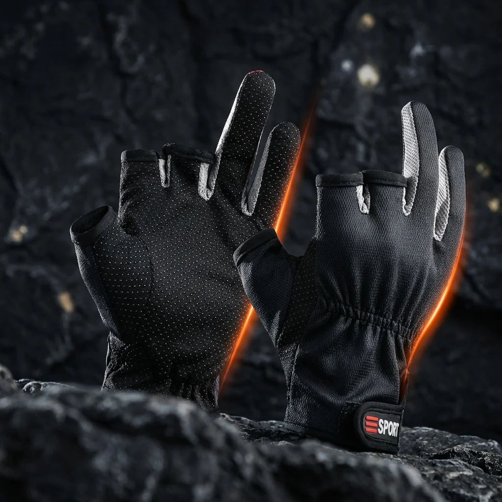 Rutschfeste Angelhandschuhe mit 3 freien Fingernägeln, atmungsaktive Outdoor-Sporthandschuhe für Fliegenfischen, Fotografie, Radfahren, Wanderausrüstung