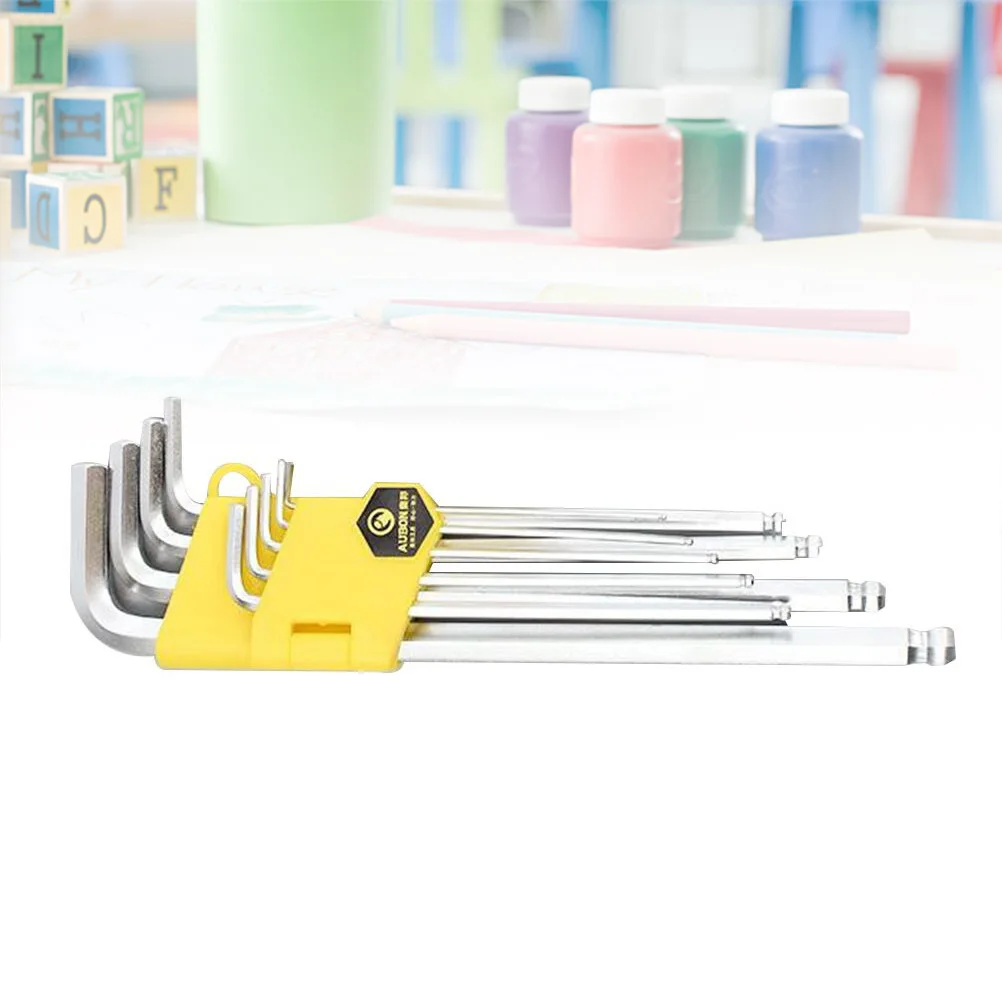 9Pcs Hex Key Set Heavy Duty Allen Wrench Combo High Carbon Steel Polished Plating Ball End with Key Ring for Tool Projects Bike