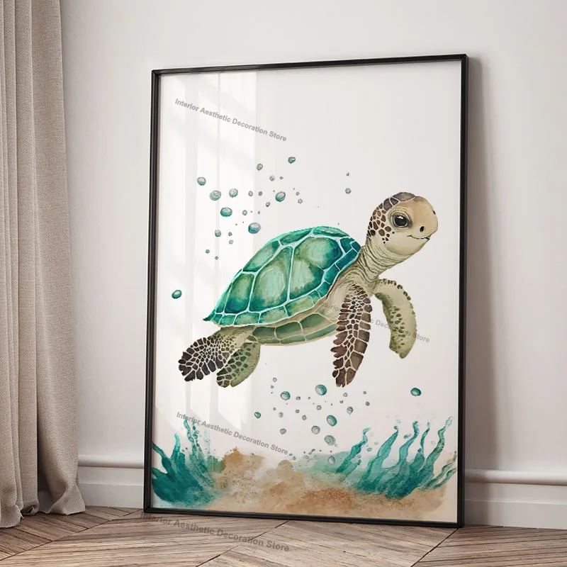 Watercolor Whale Seahorse Turtle Wall Art Canvas Painting Marine Animals Posters And Prints Pictures Baby Kids Room Home Decor
