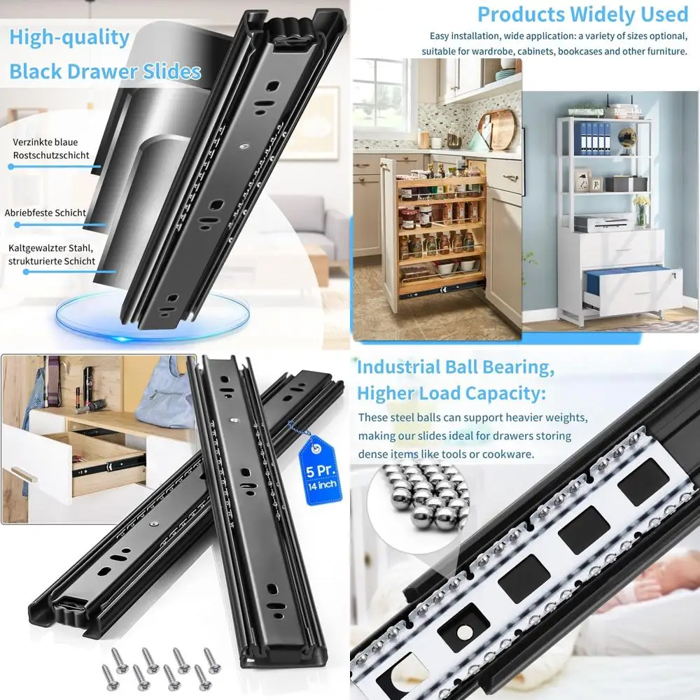 

Пара 14-дюймовых выдвижных направляющих с боковыми креплениями, шарикоподшипниковыми направляющими и грузоподъемностью 100 фунтов