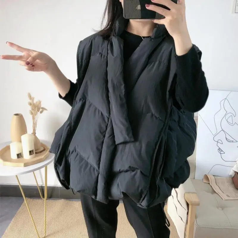 

Women's Loose Large Size down Vest ort Sle Autumn Winter New Faion V-Ne Svel Jaet Straight Cut Woolen Fabric