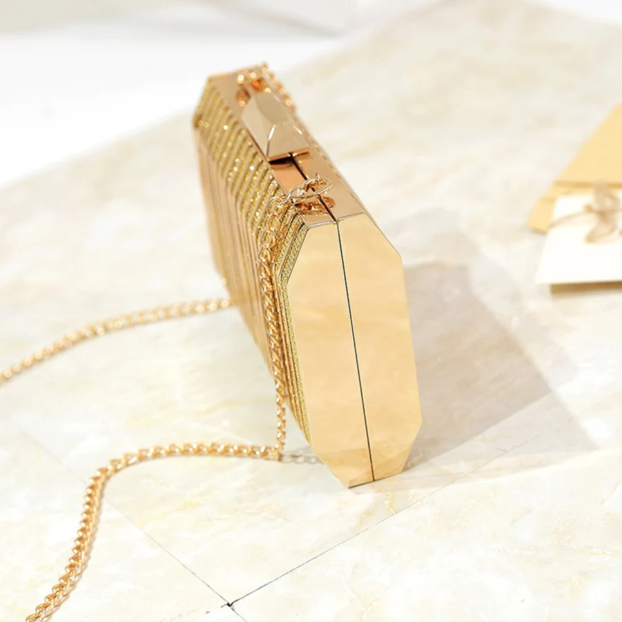 Metallic texture hollow evening dress formal dress handbag clutch shoulder strap chain small square bag bride party banquet bags