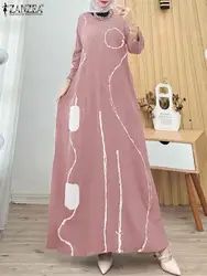 ZANZEA-vestido maxi estampado floral para mulheres, vestido de verão muçulmano de manga longa, Dubai, Turquia, Abaya, Holiday Party, moda vintage