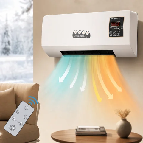 1800W Wall Air Conditioner Wall Mounted Mini AC Unit for Bedroom, 2 In 1 Smart PTC Ac Heater with Remote Control Timer, Space Heater and Fan Combo for RV Garage Fast Heating(White)
