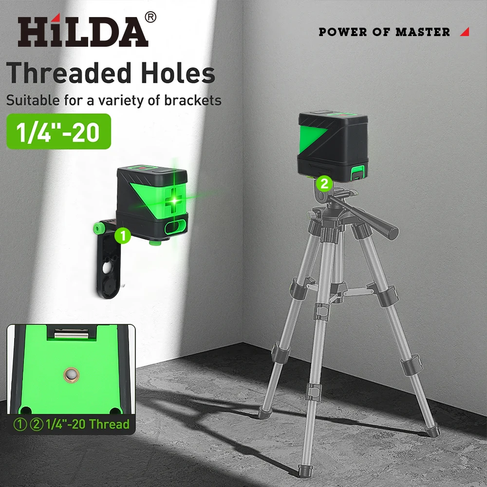 HILDA 2-lijnen laserniveau Zelfnivellerende groene balken Laser Horizontale en verticale kruislijn