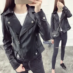 Fall Women Short Black PU Jacket Gothic Punk Style Fashion Motorcycle Leather Jacket Casual Wild Coat Goth Winter Coats