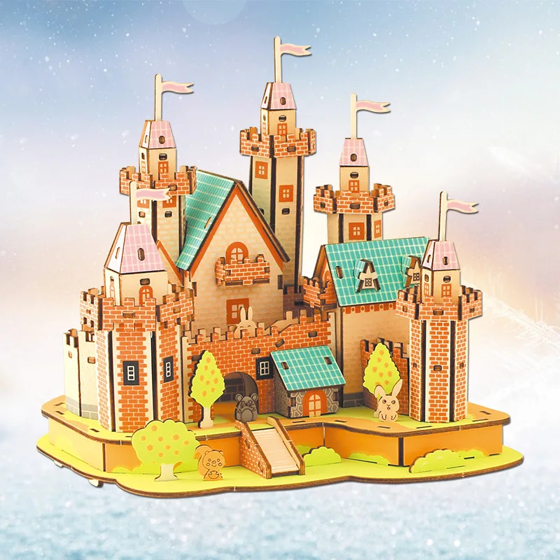 3D จิ๊กซอว์ปริศนาไม้อาคารสถาปัตยกรรม DIY ของเล่นเพื่อการศึกษาเด็กบ้านไม้รุ่น P551