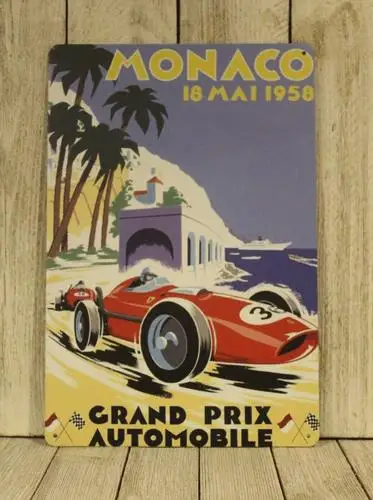 Monaco Grand Prix Racing Tin Sign Metal Poster Formula One Vintage Style Ad