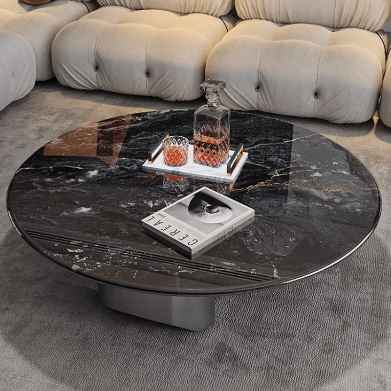 Microlite Coffee Table Simple Living Room Natural Marble round Tea Table Combination