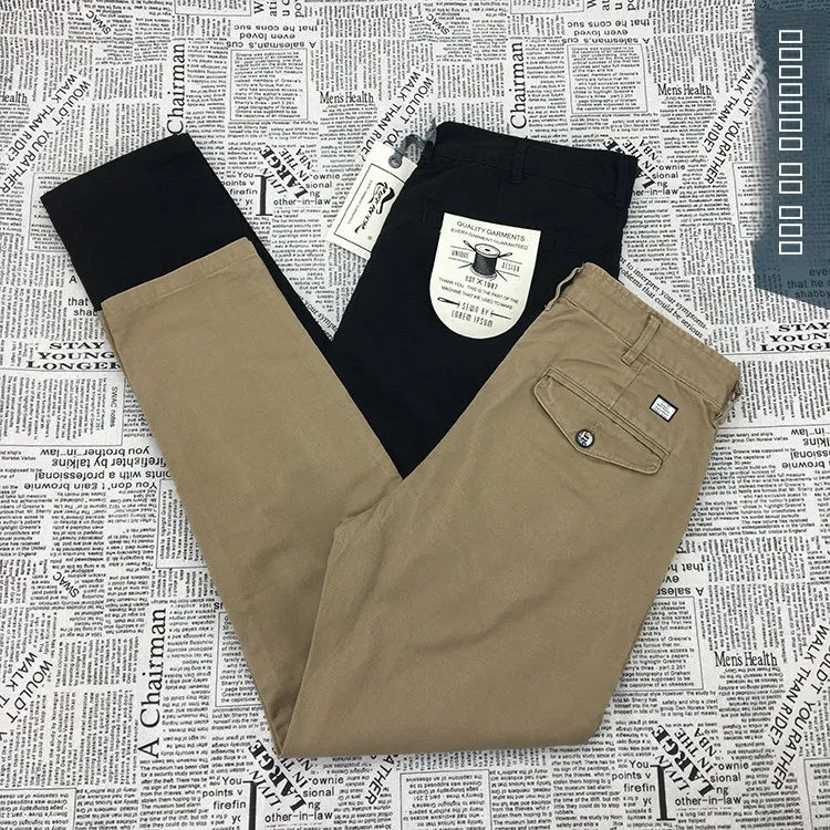 

Retro Japanese Style Men's Casual Pants Pure Cotton Tweed Straight Leg Thick Autumn Spring Workwear Black Khaki Military Green