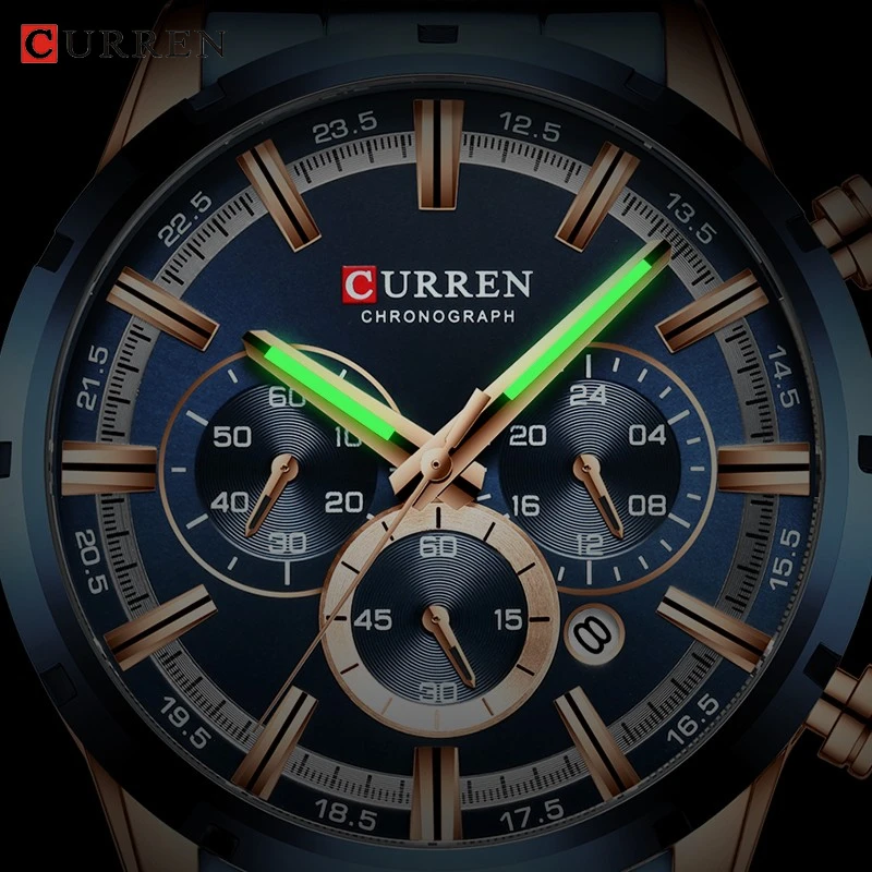 CURREN Top Brand Luxury Military Leather Wrist Watch Casual Sport Watches for Men Blue Man Clock Fashion Chronograph Wristwatch