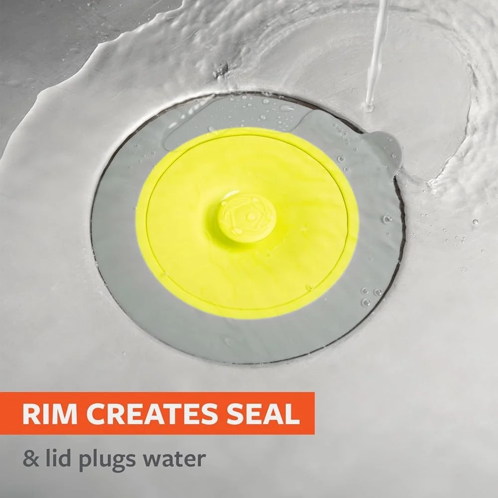 2-in-1 Sink Drain Strainer Stopper Anti-Clog Design Flexible Rim Perfect Seal Fits Most Drains Easy to Use Plastic