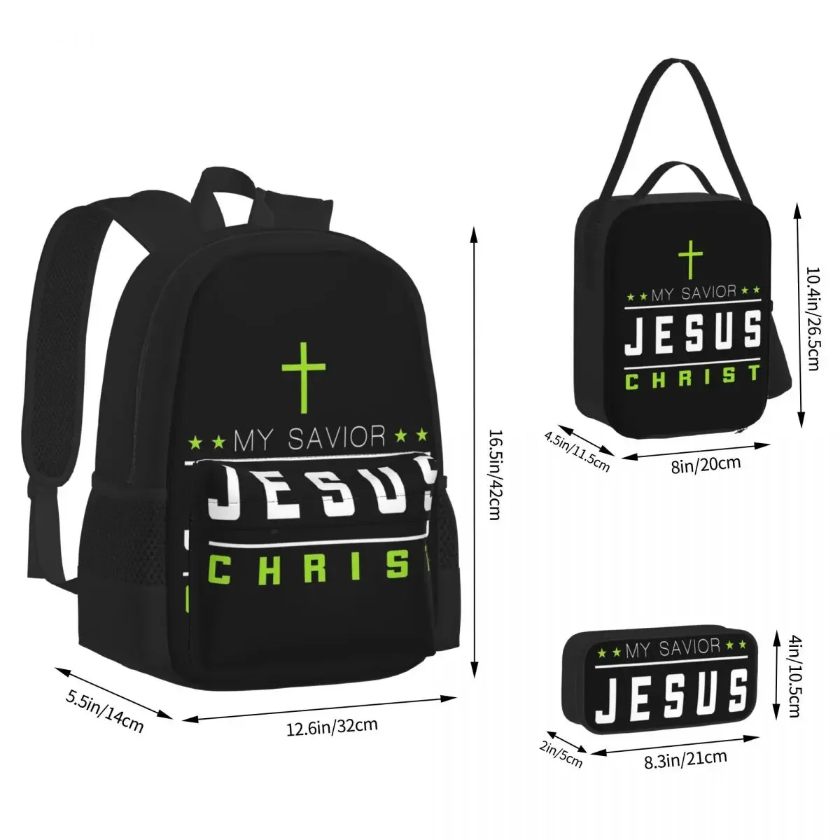 Catholic Jesus Backpacks Boys Girls Bookbag Children School Bags Cartoon Kids Rucksack Lunch Bag Pen Bag Three-Piece Set