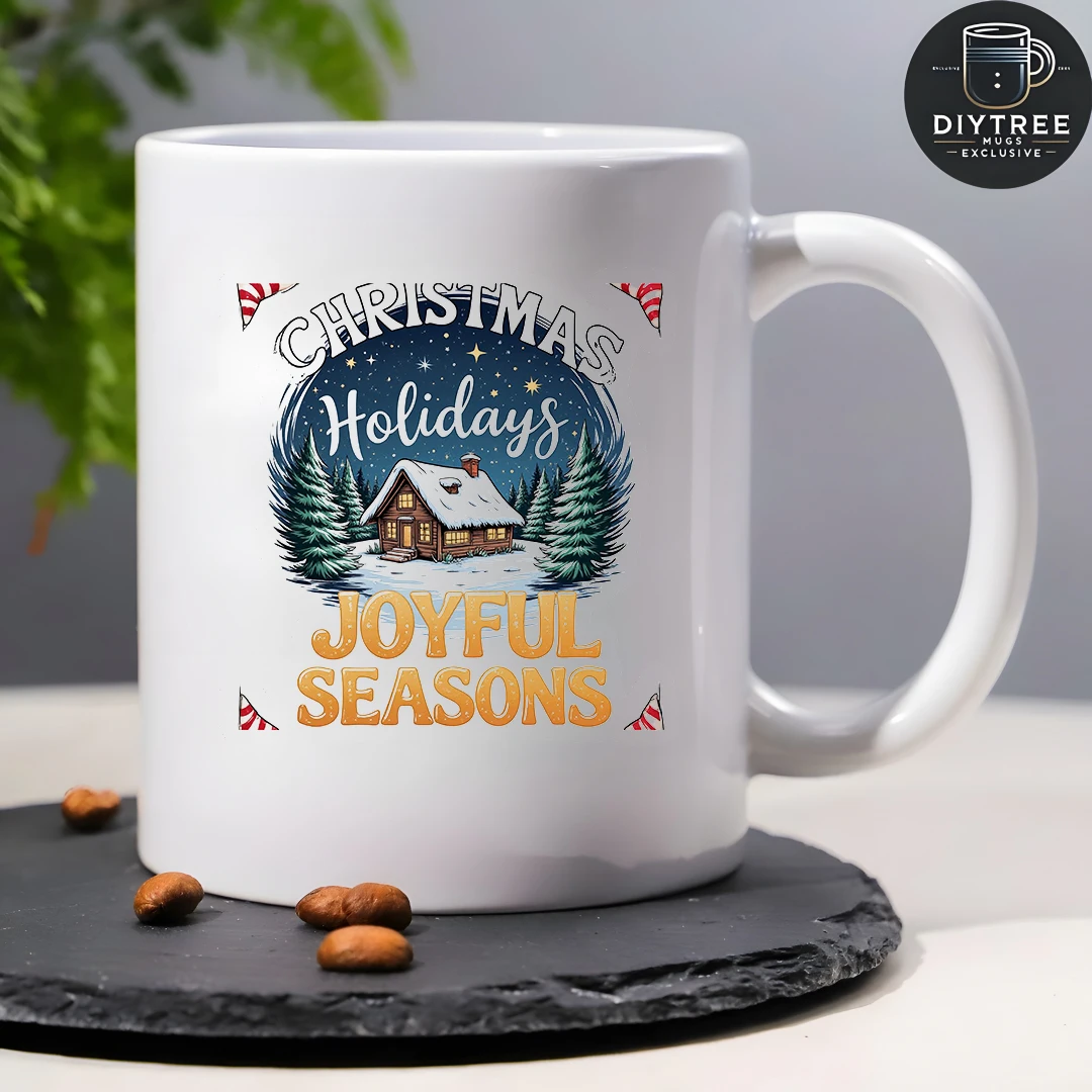 11oz Mug + Cartoon Christmas Night Sky Cabin Cup Christmas Gift Kids Cup Family Office Coffee Cup Set