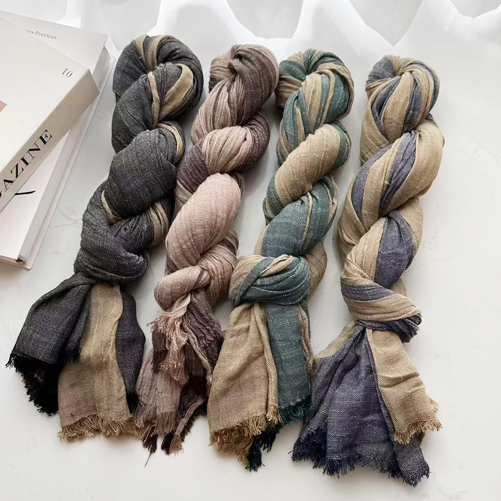 

Designer Brand Striped Cotton Linen Men's Scarves Autumn Winter Warm Neckerchief Pashmina Male Accessories Bufandas Shawls