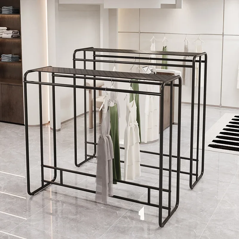 Floor-to-ceiling women's clothing shelf Wrought iron middle island rack Children's clothing side hanger